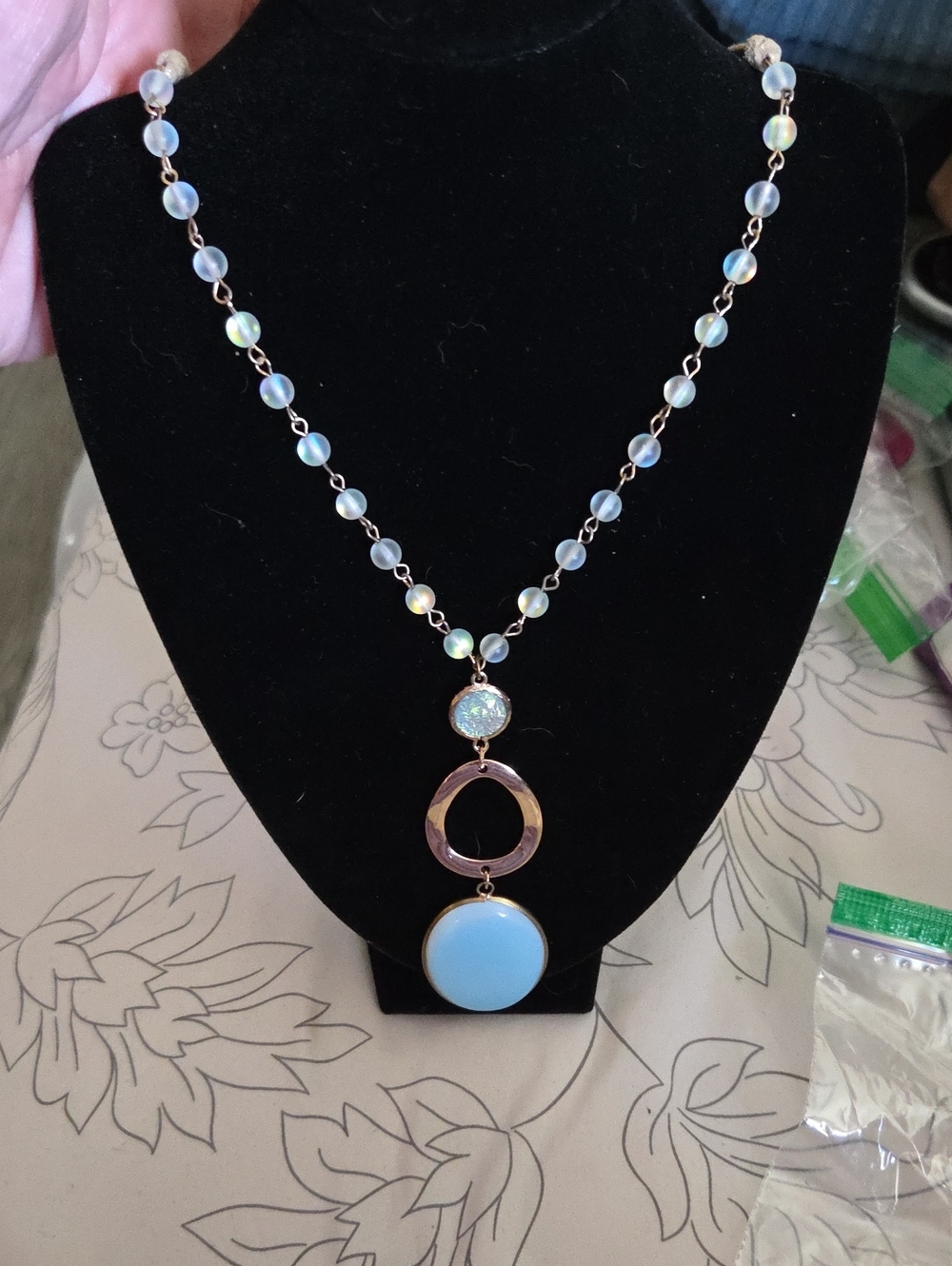 Blue Beaded Opal Pendant Necklace - Fashion Jewelry